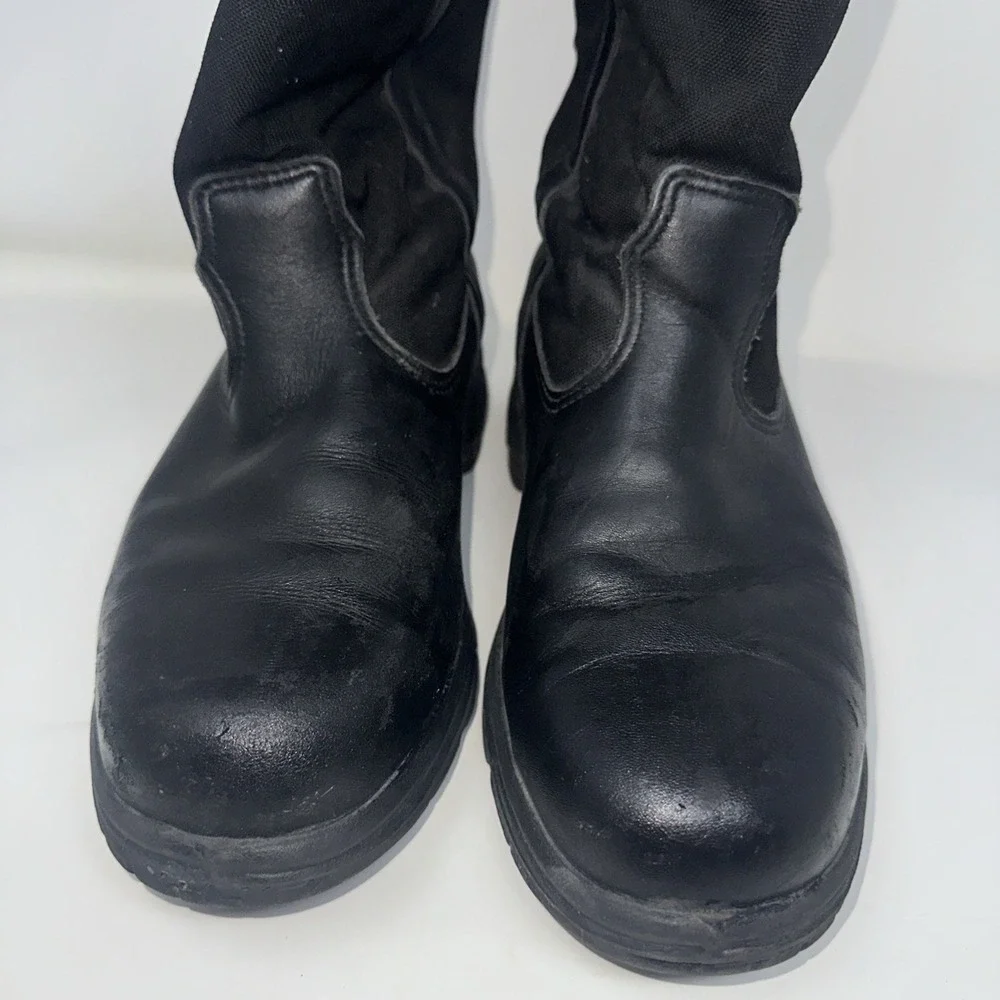 Thorogood USA Mens 9 Black Leather Canvas Pull On Safety Toe Work Boots Roper